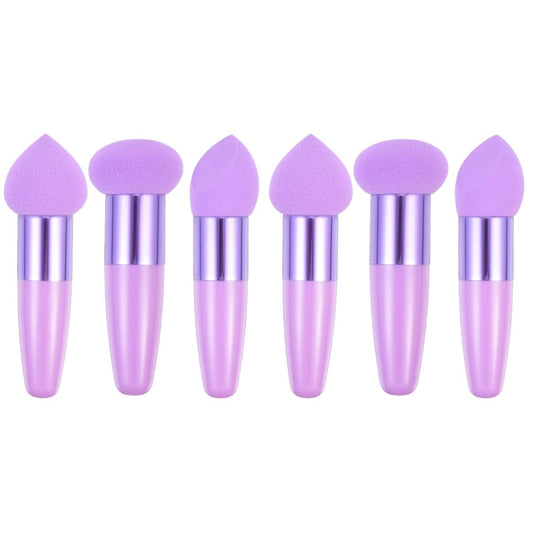 minkissy 6 Pcs Heart Shaped Face Wash Makeup Wedges Sponges Beauty Makeup Pens Blender Brush Mushroom Head Puff Makeup Sponges with Handle Makeup Sponge Brush Cosmetic Travel Tool Pp Purple