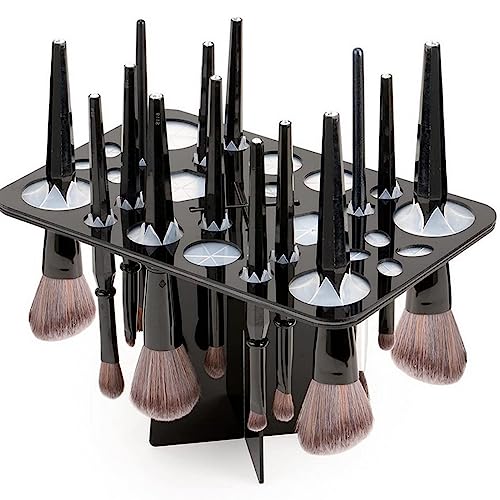 MIZAZBOX 28 Holes Black Makeup Brush Drying Rack, Collapsible Makeup Brush Holder Makeup Brush Dryer stand for Makeup Paintbrushes Artist Nail Brushes