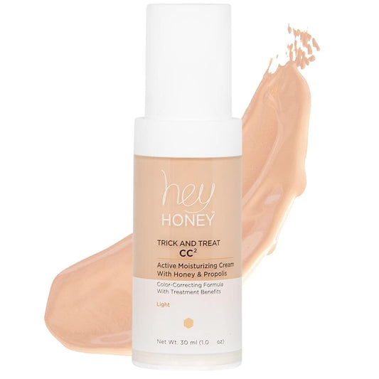 Hey Honey Trick and Treat CC² Cream SPF 46 | Active Moisturizing Color Correcting Cream with Honey & Propolis | Best Cover For Rosacea, Skin Redness & Mature Skin | Cruelty-Free | 1 oz (Light Tone)