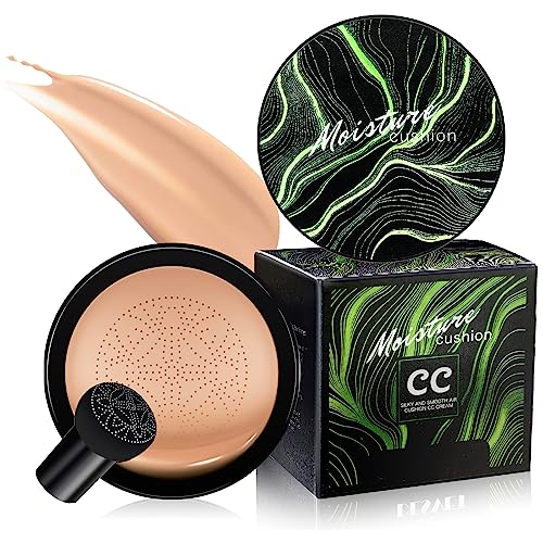 Mushroom Head Air Cushion CC Cream - BB Cream Foundation Makeup Concealer Moisturizing Oil Control Waterproof, Long-Lasting Makeup Even Skin Tone, Makeup Base Primer for All Skin Types (Nude)