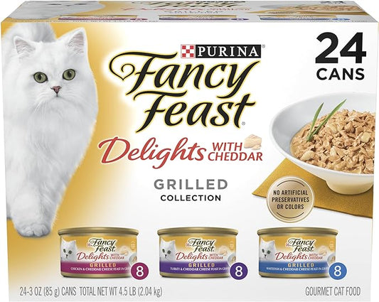 Purina Fancy Feast Delights with Cheddar Grilled Chicken, Turkey or Whitefish and Cheddar Cheese Feast