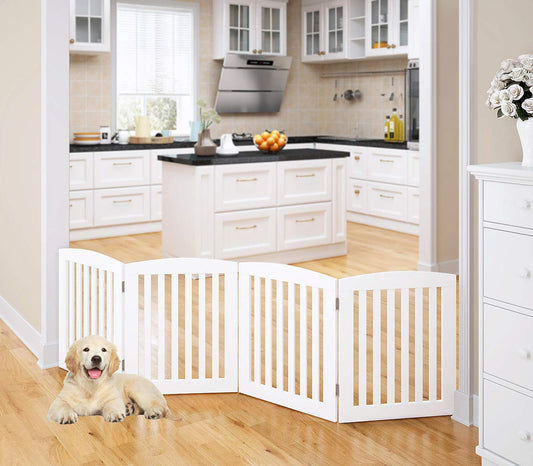Wooden Freestanding Foldable Pet Gate for Dogs, 24 inch 4 Panels Step Over Fence, Dog Gate