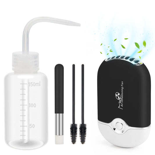 5PCS Lash Fan Kit - Coldairsoap USB Mini Portable Lash Dryer, Squeeze Bottle and Lash Shampoo Brushes for Home and Salon Supplies lash Extension Care kit