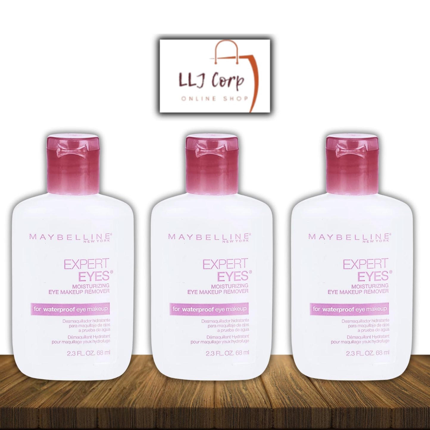 Maybelline Expert Eyes Moisturizing Eye Makeup Remover, 2.3 fl oz Pack 3 Bundle + LLJ Corp Sticker.