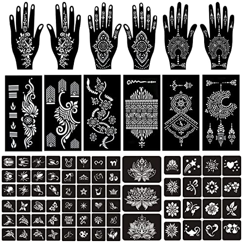 PADOUN 16 Sheets Henna Temporary Tattoo Stencils Kit,72 PCS Animal Flower Patterns Henna for Face Paint Body Art Stencils for Girls and Women Arabian Realistic Tattoo Stickers