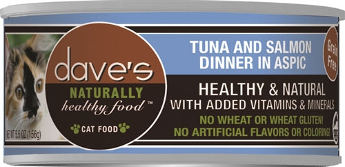 Dave's Naturally Healthy Cat Food; Tuna and Salmon Dinner In Aspic 5.5oz. (Case Of 24)