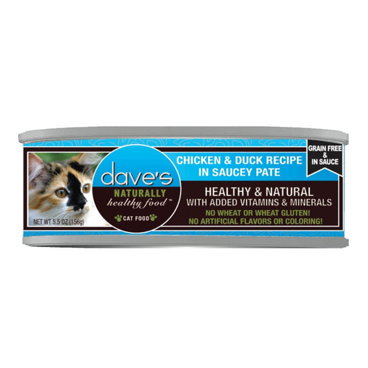 Dave's Pet Food Cat Grain Free Saucey Chicken & Duck 5,5oz, (Case Of 24)