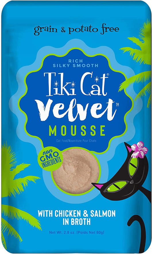 Tiki Pets Cat Velvet Mousse Chicken and Salmon in Broth 2.8oz. (Case Of 12)