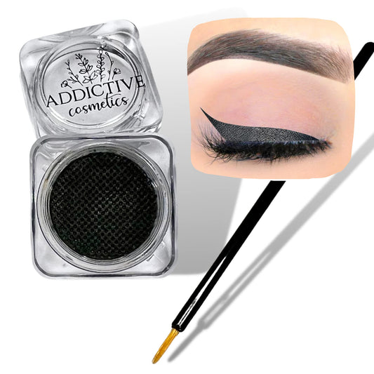 Cake Eyeliner with Applicator Brush - Water Activated Dry Pressed Eyeliner - Long-Lasting, Vibrant Color, Smudge Resistant - Vegan Cruelty Free Paraben Free (Matte Black)