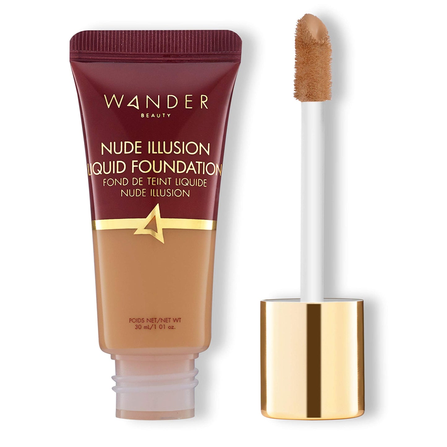 Nude Illusion Liquid Foundation - Golden Tan - Medium to Full Coverage Foundation with Niacinamide & Lotus Extract - Natural Skin Finish - Blurs, Conceals & Contours - Travel-Friendly Tube