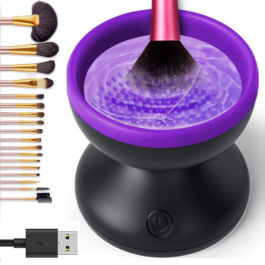 Makeup Brush Cleaner, Automatic Makeup Brush Cleaner Solution,Electric Makeup Brush Cleaner Machine, Portable Makeup Brush Cleaner Mat for Women, Rechargeable with USB, Easy to Use