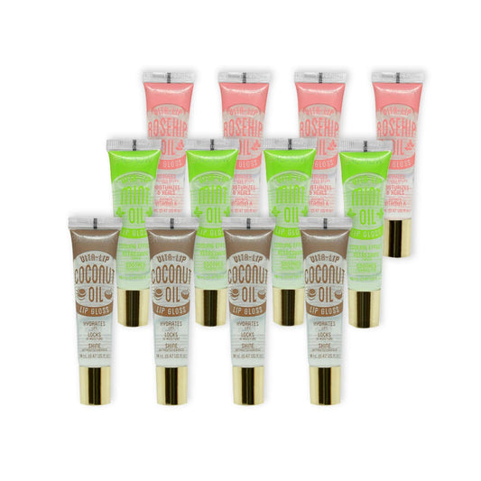 KISS Broadway Clear Lip Gloss 0.47oz/14ml 12Pcs (Mint, Rosehip, Coconut Oil)