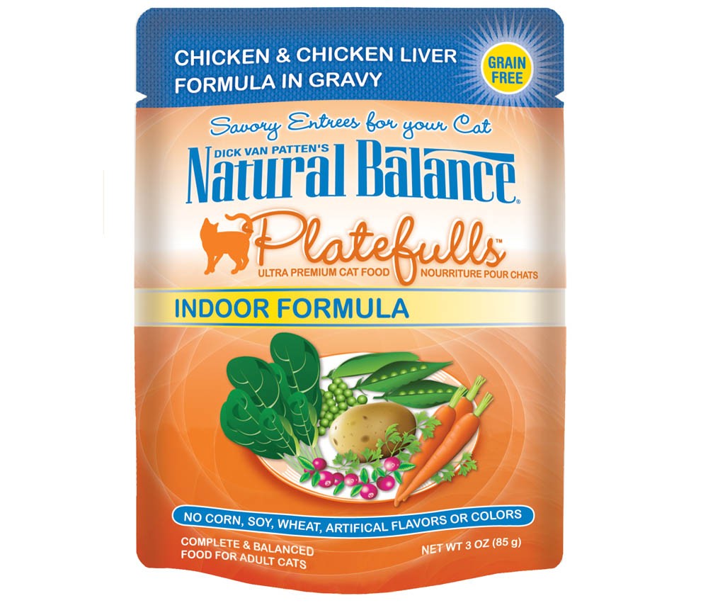 Natural Balance Pet Foods Platefulls Indoor Chicken and Chicken Liver Formula Cat Wet Food 3 oz 24 Pack