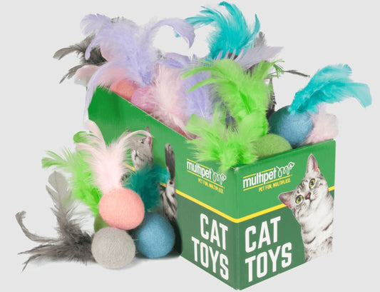 Multipet Felt Ball w/ Feathers Assorted Colors 30pc,