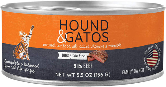 Hound and Gatos Cat Grain Free Beef 5,5oz, (Case of 24)