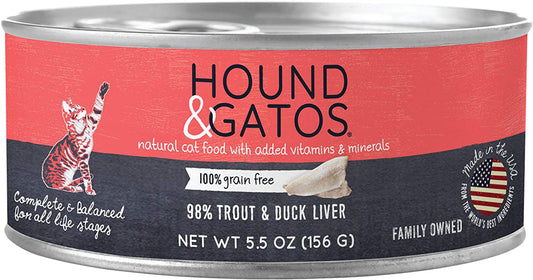 Hound and Gatos Cat Grain Free Trout and Duck Liver 5,5oz, (Case of 24)