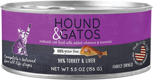 Hound and Gatos Cat Grain Free Turkey and Liver 5,5oz, (Case of 24)