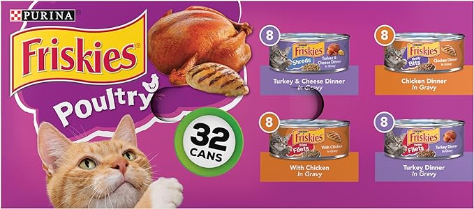 Purina Friskies Gravy Wet Cat Food Variety Pack, Poultry Shreds, Meaty Bits & Prime Filets - (Pack of 32) 5.5 oz. Cans