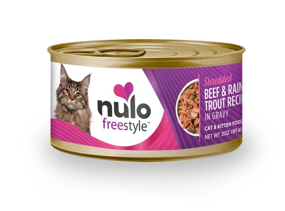 Nulo Shredded Beef and Rainbow Trout Canned Cat Wet Food 3 oz 24 Pack