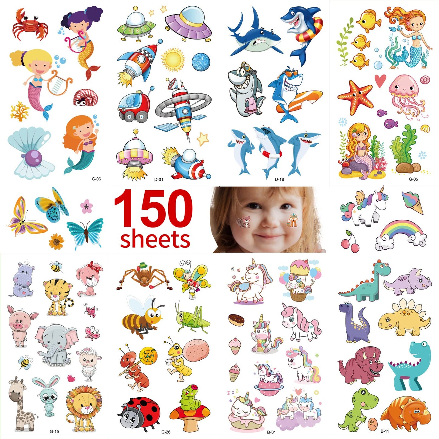 Metker 150 sheets (1700 patterns) kids waterproof Temporary Tattoos, children's temporary tattoo toys,suitable for birthday parties,group activities,tattoos stickers for kid.