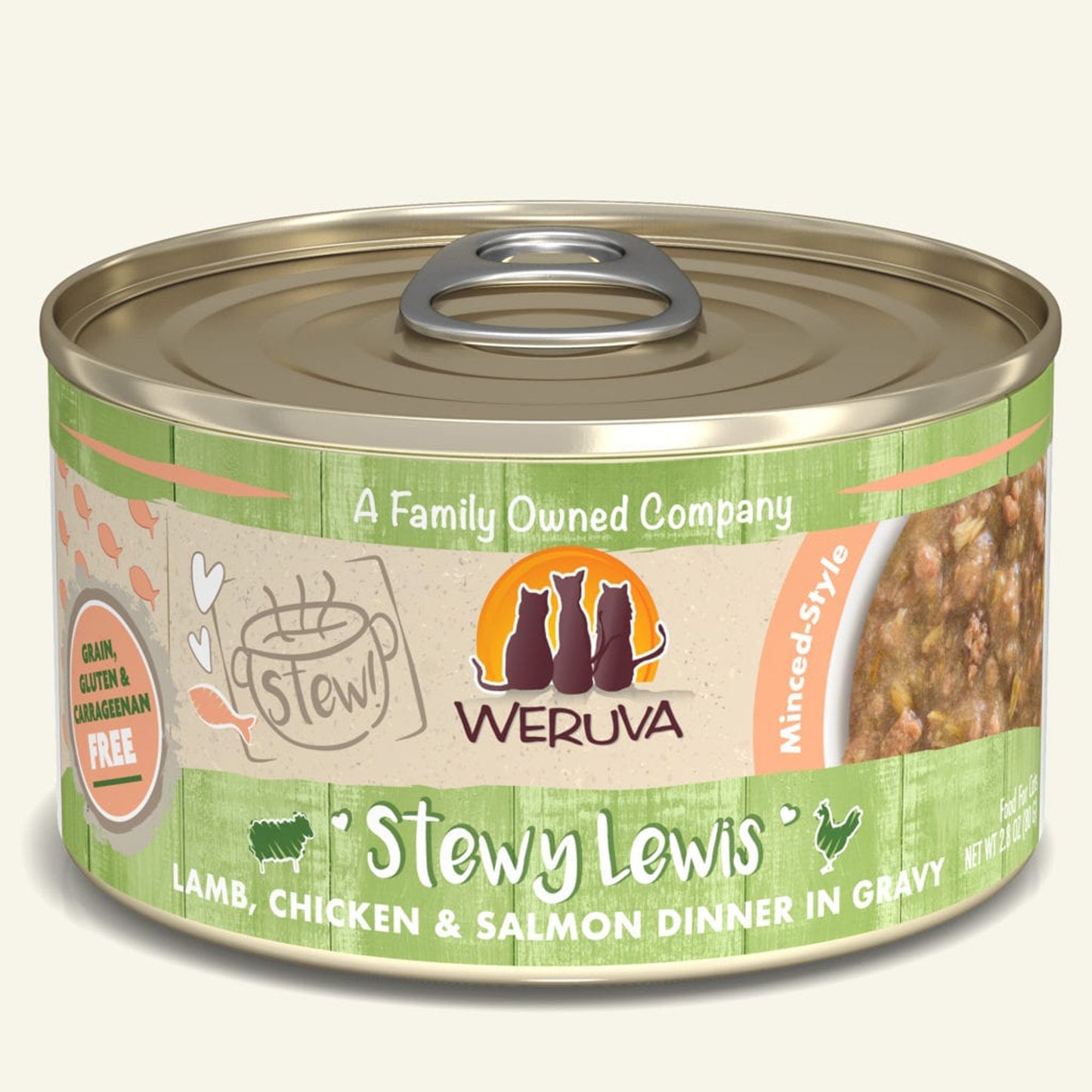 Weruva Cat Stewy Lewis Lamb; Chicken and Salmon Dinner in Gravy 2.8oz (Case Of 12)