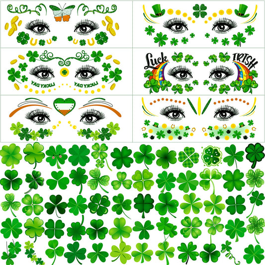 Hotoyannia 120+ PCS Glitter St Patrick's Day Face Tattoos Stickers, Two Sizes Glitter Body Jewelry Lucky Shamrock Clover Tattoos, St. Patrick's Day Accessories Temporary Tattoos for Irish Party