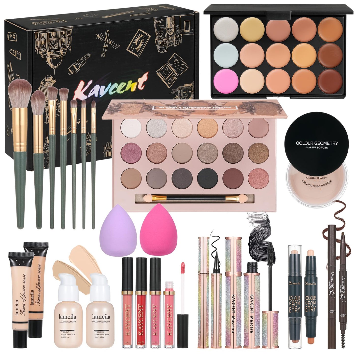 Makeup Sets Teens Makeup Kit for Women Full Kit Makeup Kits for Women Gift Eyeshadow Palette Concealer Palette Lipgloss Foundation Concealer Powder