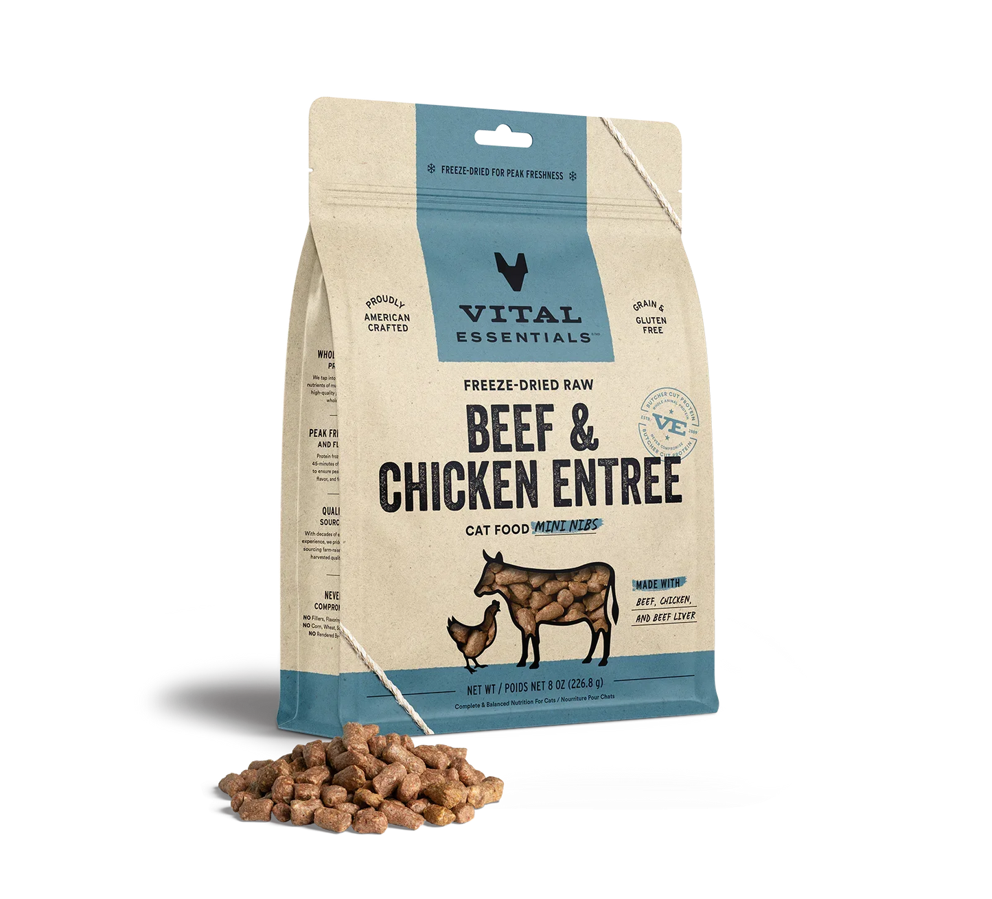 Vital Essentials Cat Freeze Dried Mini Nibs Beef Chicken 8oz,