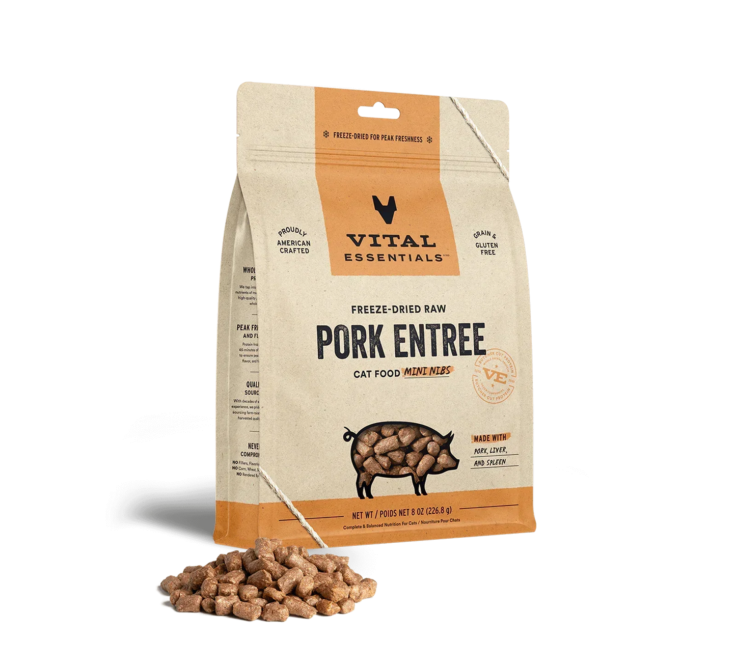 Vital Essentials Cat Freeze Dried Mini Nibs Pork 8oz,