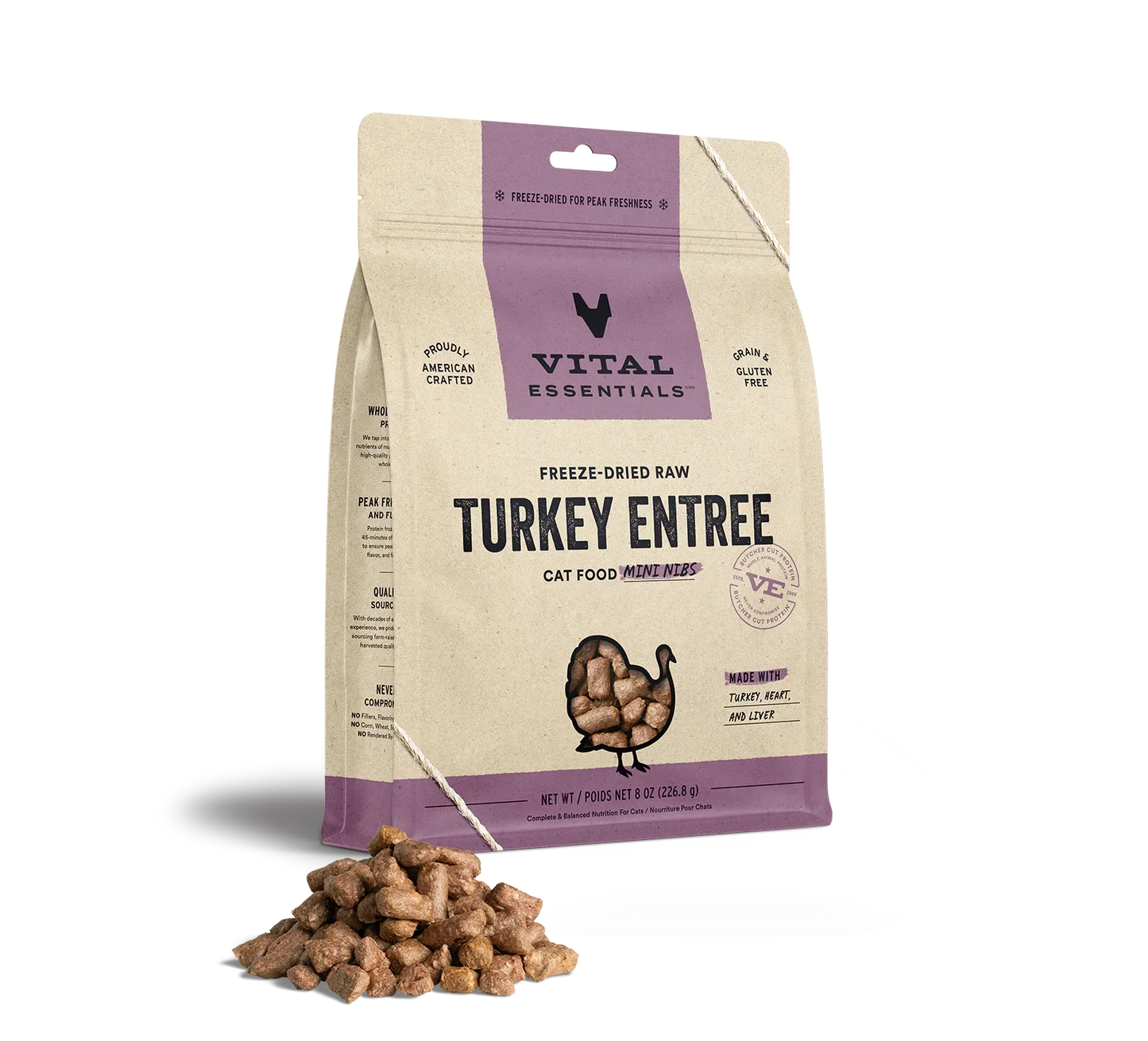 Vital Essentials Cat Freeze Dried Mini Nibs Turkey 8oz,
