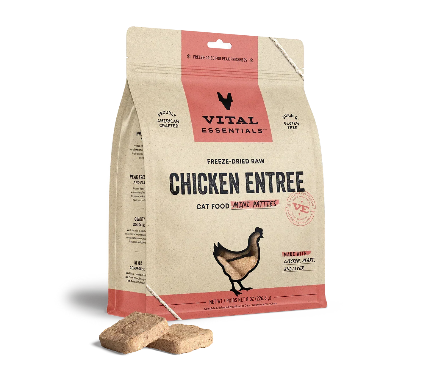 Vital Essentials Cat Freeze Dried Mini Patties Chicken 8oz,