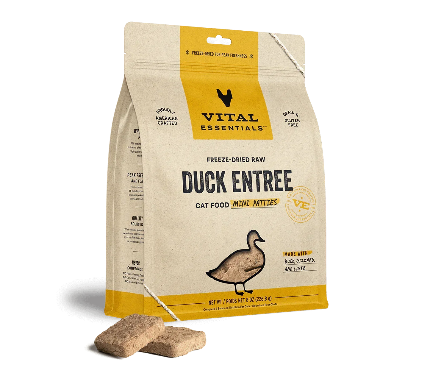 Vital Essentials Cat Freeze Dried Mini Patties Duck 8oz,