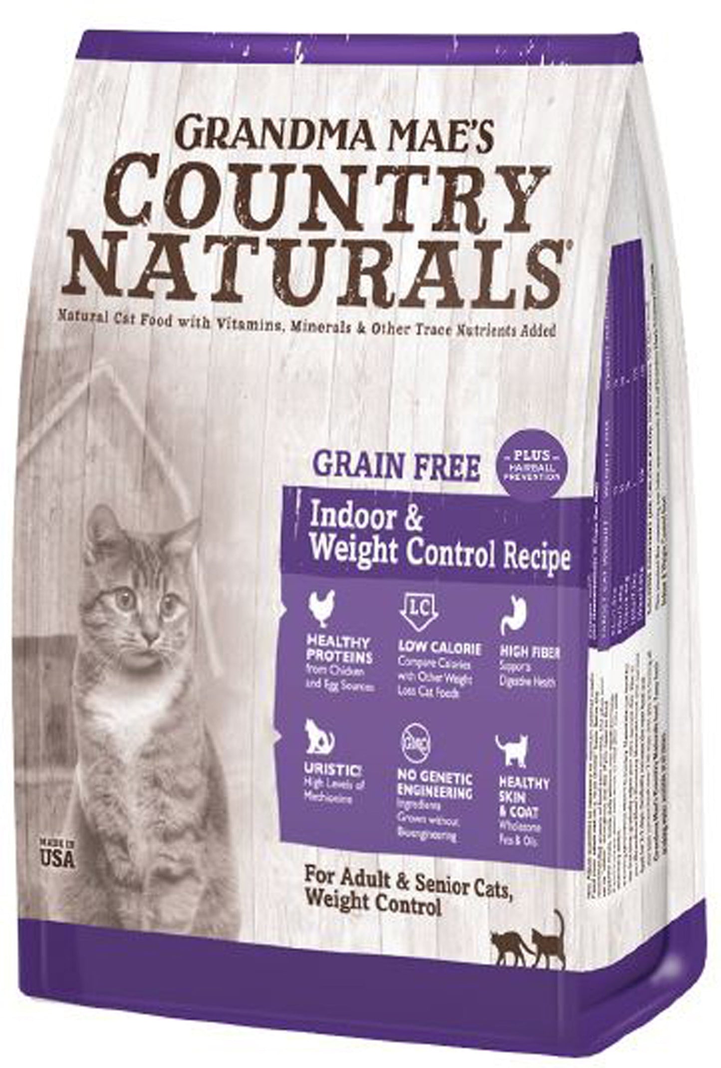 Grandma Maes Country Naturals Cat Grain Free Indoor Weight Control-Hairball Recipe 4lbs.
