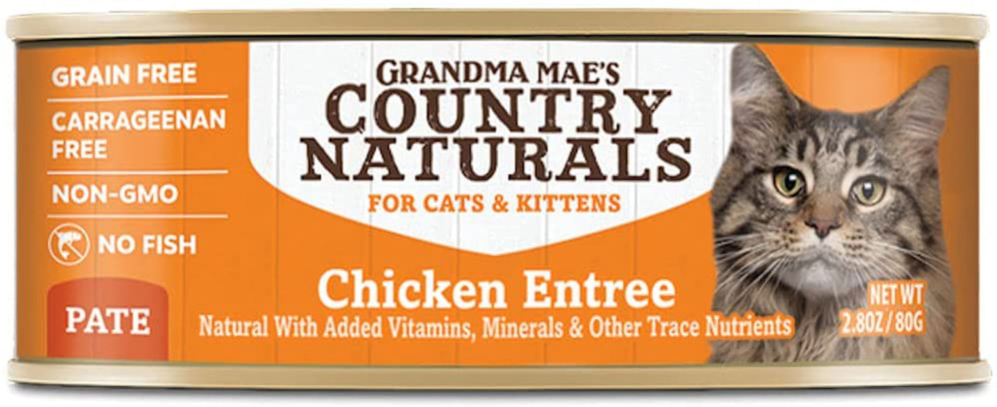 Grandma Maes Country Naturals Grain Free Chicken Pates Cat and Kitten Wet Food 2.8 oz 24 Pack