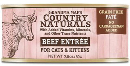 Grandma Maes Country Naturals Grain Free Beef Pates Cat and Kitten Wet Food 2.8 oz 24 Pack