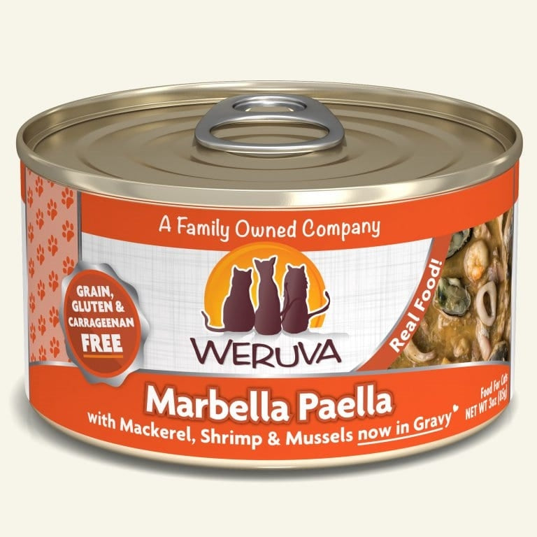 Weruva Cat Marbella Paella with Mackerel; Shrimp and Mussels in Gravy 3oz. Case Of 24