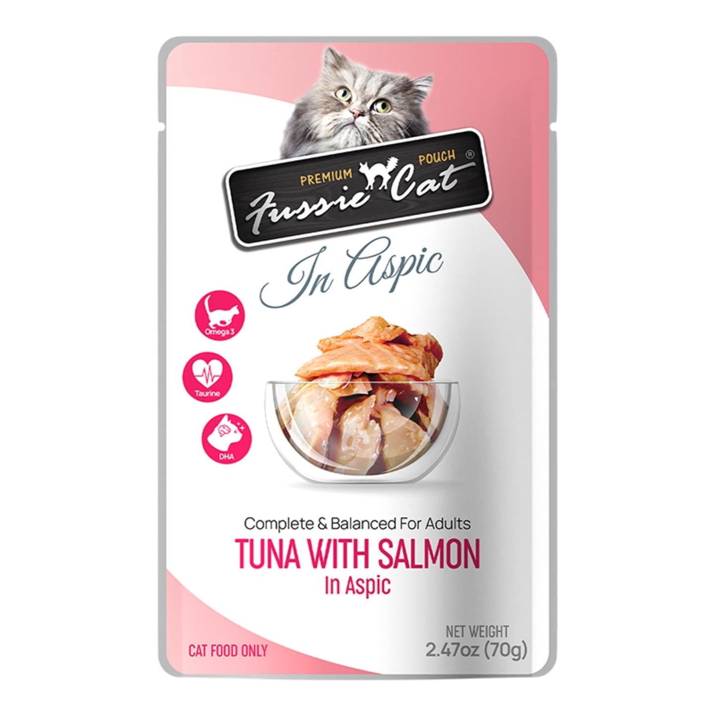 Fussie Cat Premium Tuna with Salmon in Aspic 2.47oz. Pouch