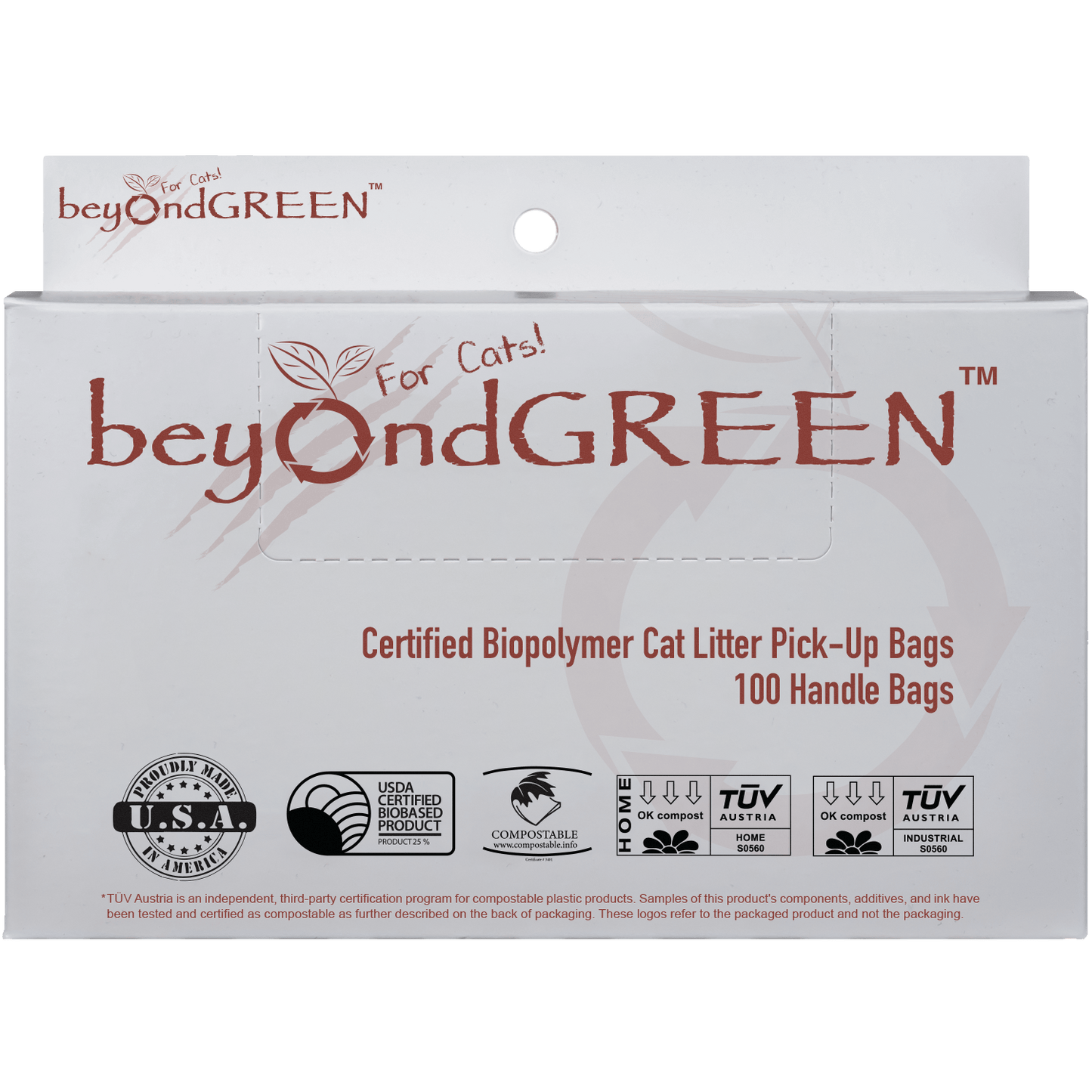 beyondGREEN biotech, Inc. beyondGREEN Cat Litter Bags - Regular - 100 Bags with Handles