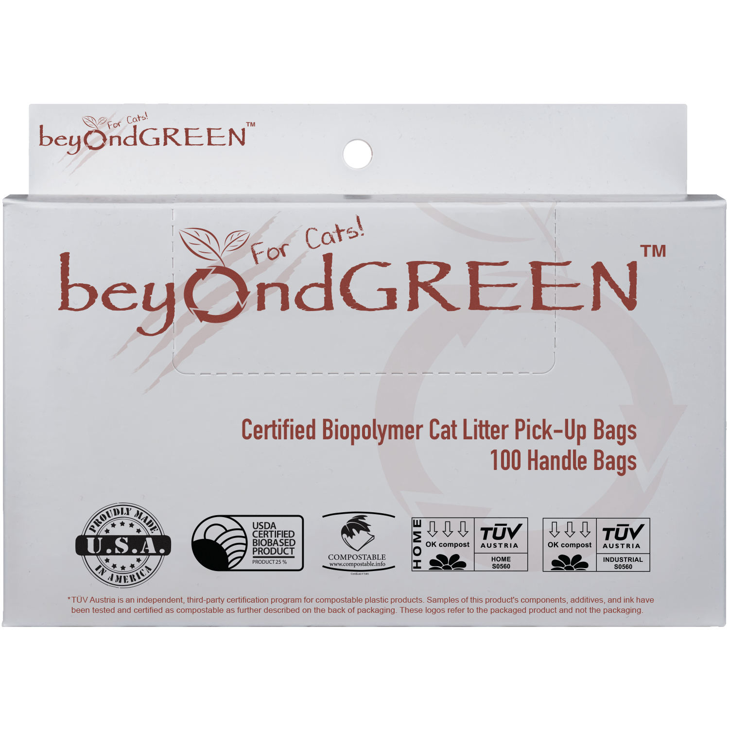 beyondGREEN biotech, Inc. beyondGREEN Cat Litter Bags - Regular - 100 Bags with Handles