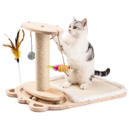 Cat Toy 1-Layer Turntable Toy with Feather Stick 5 Interactive Balls