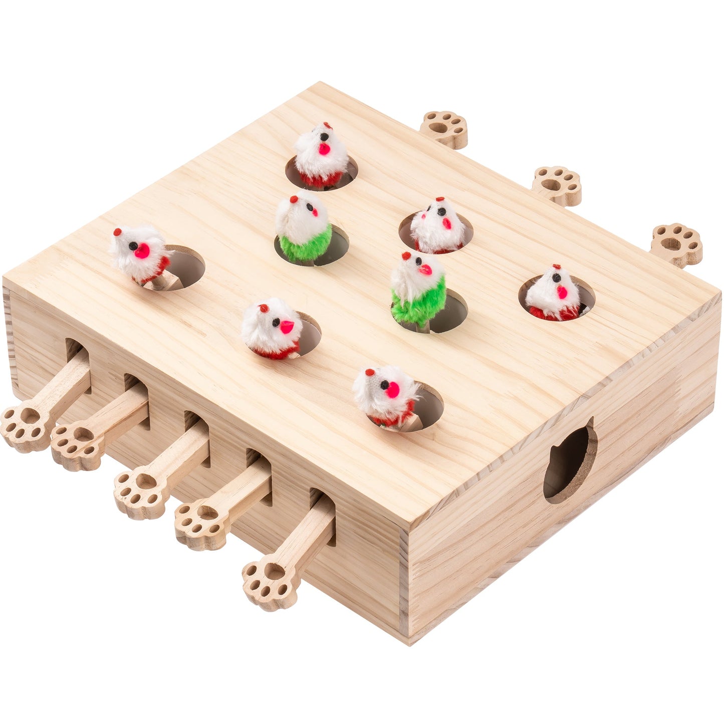 Cat Toy Interactive Whack-a-mole Solid Natural Wood Portable